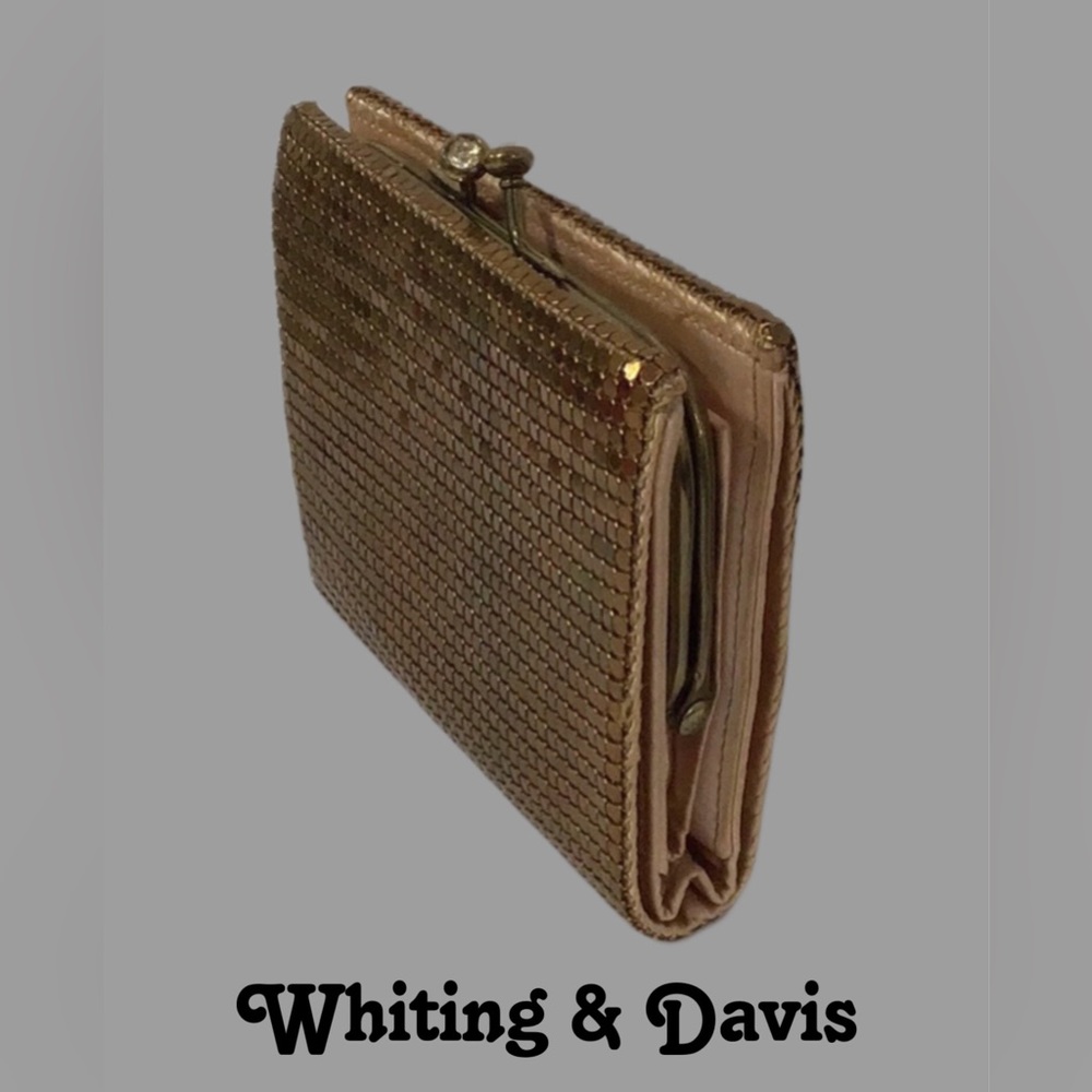 Vintage Whiting & Davis Duramesh Gold Mesh Bi-Fold Wallet, Kiss Lock-Frame Style